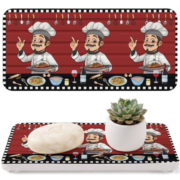 Kitchen Chef Diatomaceous Earth Coasters, Knife And Fork Food Water Absorbent Diatomite Coaster, Bathroom Tray Stone Dish Drying Mat Kitchen Sink Tray 8.3x4in
