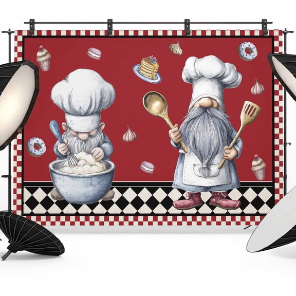 Kitchen Chef Dwarf Photography Backdrop 7x5FT, Desserts Ice Cream Donuts Red Plaid Photo Backdrops, Background for Photography Studio Photo Studio Background, Back Drop for Photoshoot