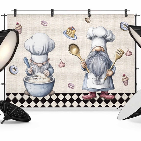 Kitchen Chef Dwarf Photography Backdrop 8x6FT, Desserts Donuts Ice Cream Black Plaid Photo Backdrops, Background for Photography Studio Photo Studio Background, Back Drop for Photoshoot