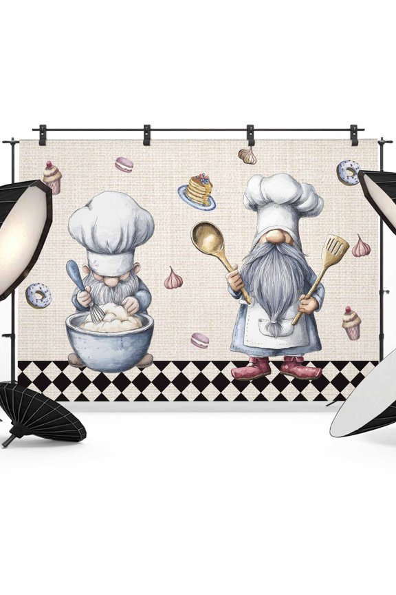 Kitchen Chef Dwarf Photography Backdrop 8x6FT, Desserts Donuts Ice Cream Black Plaid Photo Backdrops, Background for Photography Studio Photo Studio Background, Back Drop for Photoshoot