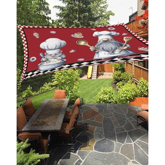 Kitchen Chef Dwarf Sun Shade Sail 14'X18' Desserts Ice Cream Donuts Red Plaid UV Block Outdoor Sail Shades Breathable Waterproof Rectangular Sunshade for Patio Garden Pool Pergola Porch