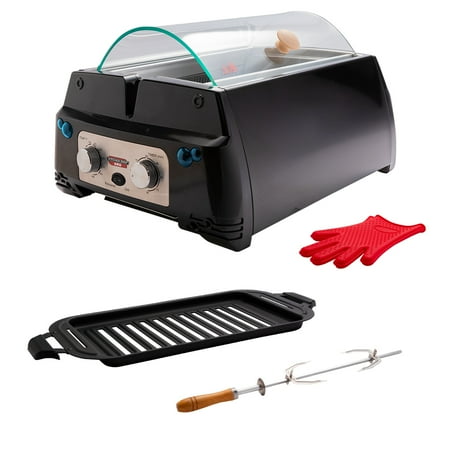 Kitchen Chef Indoor Smokeless Rotisserie Grill (SRG) – Multi Functional Stainless Steel Construction – Auto Shut Off – Flameless Infrared Heating Technology – Tempered Glass Lid And Drip Tray – Black