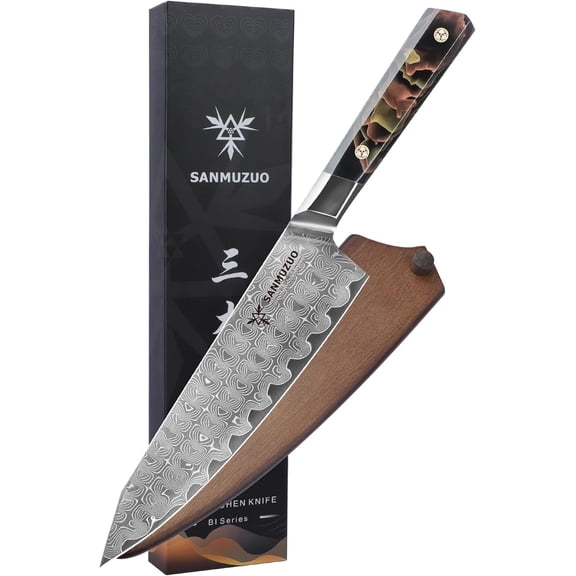 Kitchen Chef Knife 8 Inch, Professional Kitchen Knife, Ultra Sharp Damascus Powder Steel with Full-tang Resin Handle, Bi Series