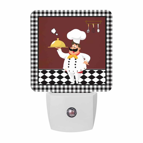 Kitchen Chef Night Light, Black And White P Vintage Laid Knife And Fork Plug in Night Lights with Dusk to Dawn Sensor, Energy Saving Black LED Nightlight for Bedroom Bathroom, Auto On/Off