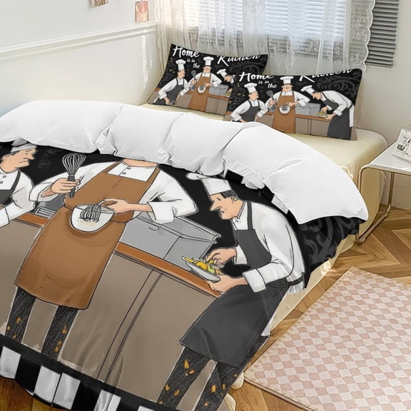Kitchen Chef Pattern 3D Set Duvet Cover Quilt Cover Theme for Full Size