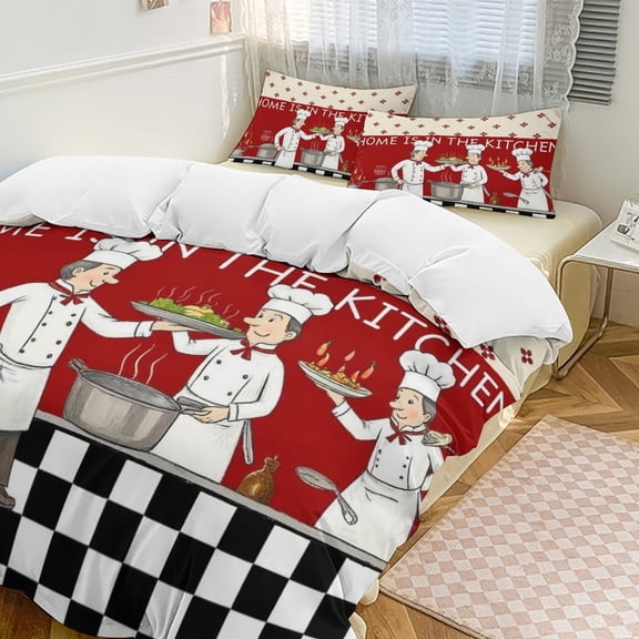 Kitchen Chef Pattern Bedding Set Duvet Cover Couple Bedclothes Pillowcase Customized Home Textiles Bed Set for Full Size