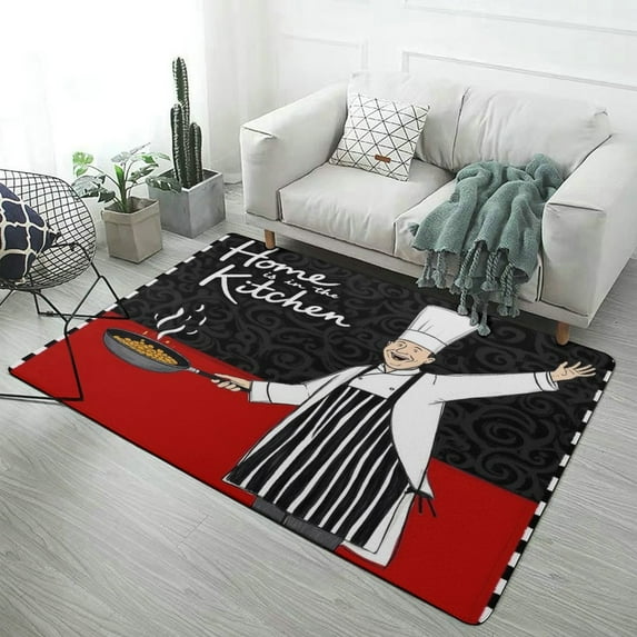 Kitchen Chef Pattern Carpet for Home Decoration Soft Comfy Rugs for Bedroom Living Room Bathroom Entrance Non-slip Comfort Mat