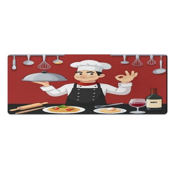 Kitchen Chef Pattern Kitchen Mats Pvc 2PCS, Non-Slip Kitchen Pvc Mats And Rugs,Cushioned Anti Fatigue Standing Mat for Home