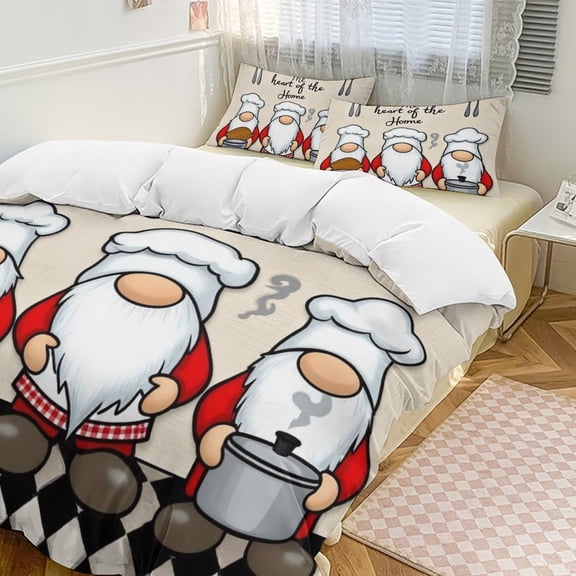 Kitchen Chef Pattern Set Duvet Cover Themed Multicolor Polyester Bedding Set Duvet Cover for Twin Size