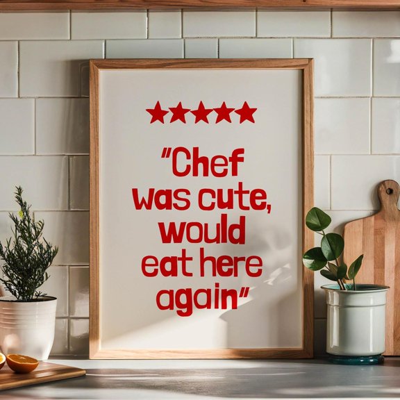 Kitchen Chef Review Quote Red Typography Cozy Modern Decorative Design Statement Wall Art