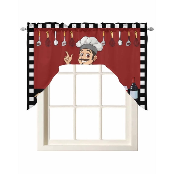 Kitchen Chef Swag Valances for Windows 56 x 36 Knife And Fork Food Rod Pocket Light Filtering Window Topper for Kitchen Bathroom Bedroom Living Room