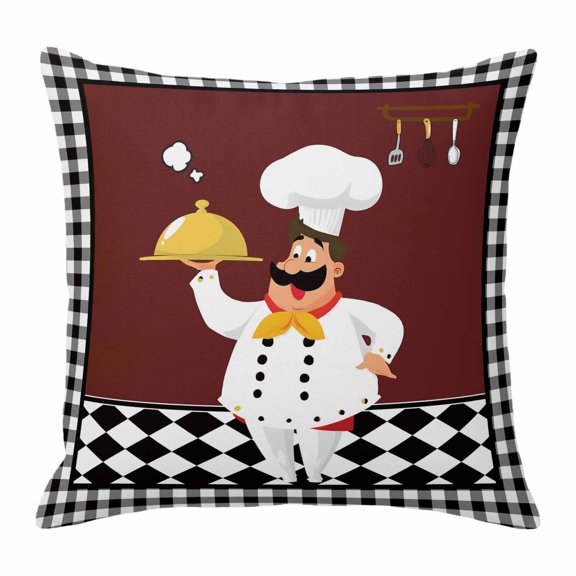 Kitchen Chef Throw Pillow Cover Black And White P Vintage Laid Knife And Fork Cotton Linen Cushion Cover Throw Pillow Case with Invisible Zipper for Couch Sofa Bed Chair Car 16x16 Inch
