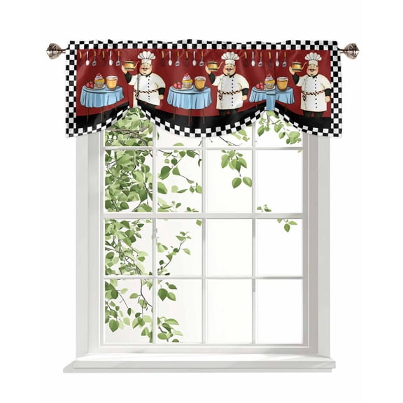 Kitchen Chef Tie Up Valances Curtain, Adjustable Kitchen Knife And Fork Food Valances for Windows Decor, Rod Pocket Short Curtains Set for Bedroom/Bathroom, 42"x12"