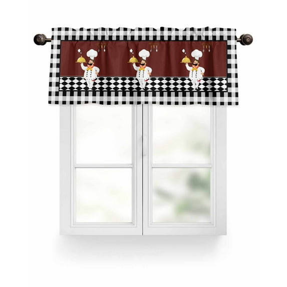 Kitchen Chef Valances for Windows Black And White P Vintage Laid Knife And Fork Valance Rod Pocket Short Window Treatments Curtains for Kitchen Bathroom Living Room Bedroom, 42 x 18 Inch