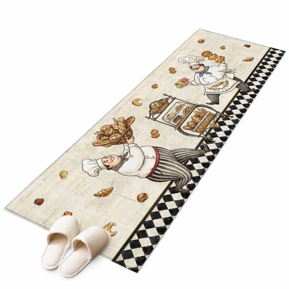Kitchen Chef Vintage Kitchen Runner Rug 2x6 Washable Runners for Hallway Non Slip Rustic Baker Cooking Checkered Large Area Rug Indoor Floor Carpet for Bathroom Laundry Entryway Bedroom Living Room