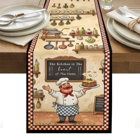 Kitchen Chief Rustic Table Runner Farmhouse Cake Cooking Red Plaid Tablerunners 13 x 36 Inch, Table Decorations Tabletop Scarf for Summer Gathering Holiday Farmhouse Kitchen Dining Decor