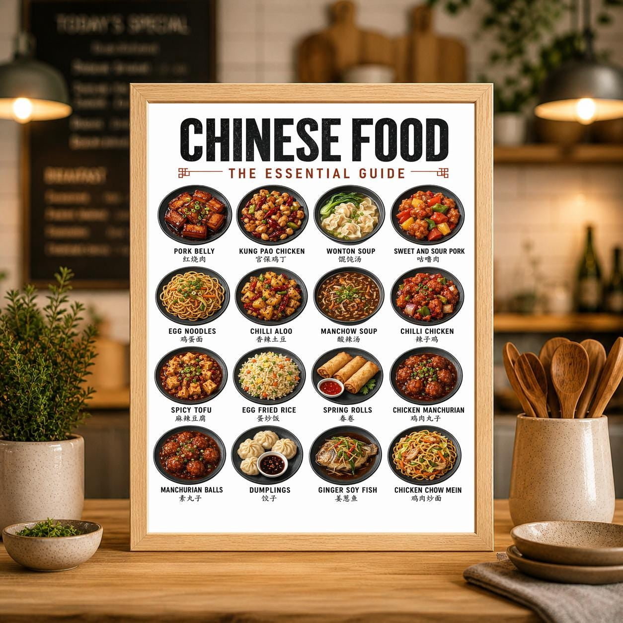 Kitchen Chinese Food Essential Cuisine Guide Poster , Poster Print Only ...