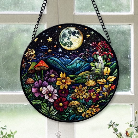 Kitchen Christmas Gift - Botanical Galaxy Moon Flower Red Bird Bird Stained Glass Hanging Ornament - Coastal Christmas Tree Decor, Holiday Gift for Family & Friends, Keepsake 2025