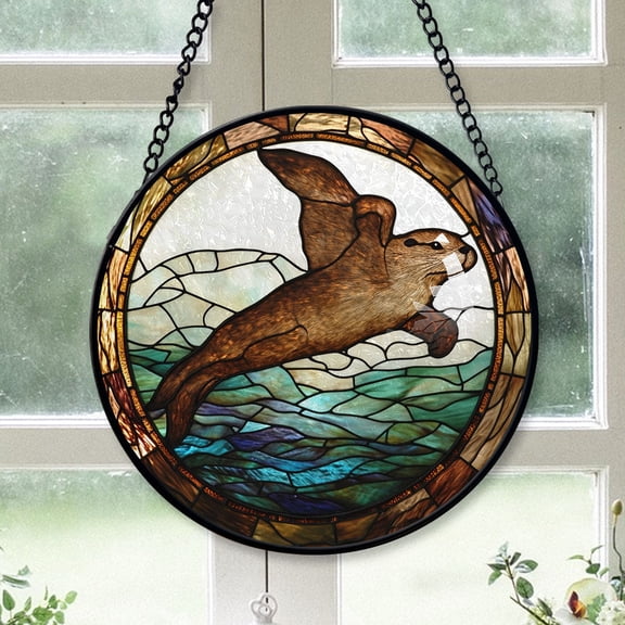 Kitchen Christmas Gift - Otter Superhero in Action Christmas Stained Glass Hanging Ornament - Warm Holiday Tree Decoration, Christmas Gift for Mom, Dad, Friends, Family