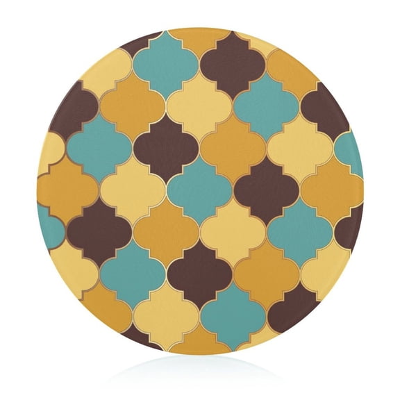 Kitchen Circular Cutting Board 7.9in Small Size Light Weight Easy To Carry For Home Office Kitchen Travel Moroccan Arabic Window Grid