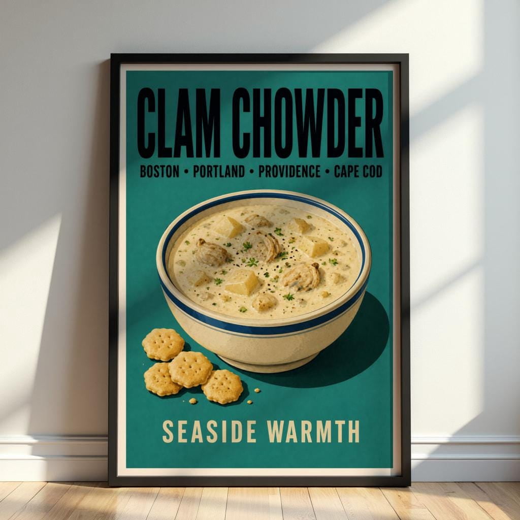Kitchen Clam Chowder Coastal Seafood Retro New England Food Poster ...
