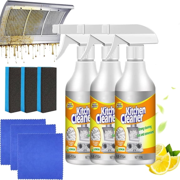 Kitchen Cleaner Aibo, Magic Brush Pro Cleaner Spray, Kitchen Foam Cleaner, All-Purpose Kitchen Pots and Pan Cleaner, Stubborn Stains Cleaner, Kitchen Heavy Oil Cleaner Degrease (3 pcs)