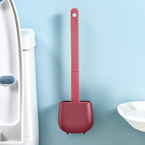 Kitchen Cleaning Brush 1 Set Flat Toilet Brush Flexible Tpr Rubber Wall Long Handle Toilet Bowl Brush For Bathroom,Red Kitchen Cleaning Brush