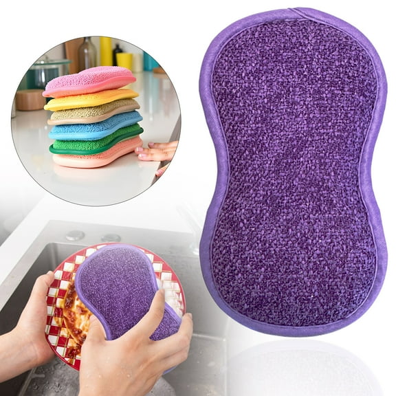 Kitchen Cleaning Brush,2-in-1 Reusable Microfiber Sponge Scrubber, Non-Scratch Dense Scouring Pad for Dishes, Pots, Pans, Countertops, Multi-Purpose Washable Cleaning Sponge (Multi-Pack Colors)