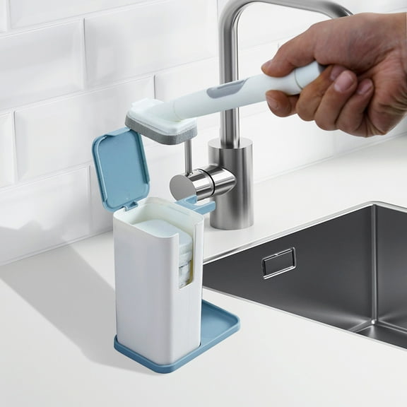 Kitchen Cleaning Brush, Yrmaups Multifunctional Kitchen Brush with Soap Dispenser, Heavy Duty Dishwand with Replaceable Pads, Scratch Free Sponge for Dishes, Convenient Cleaner for Home Use