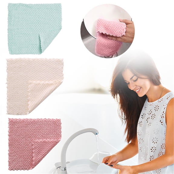 Kitchen Cleaning Cloth Cozival Teak Fiber Cleaning Cloth, Non-Stick Oil and Highly Absorbent Dishwashing Towel for Kitchen, Reusable Household Chores Scouring Pad, Oil Absorbent Towel, White
