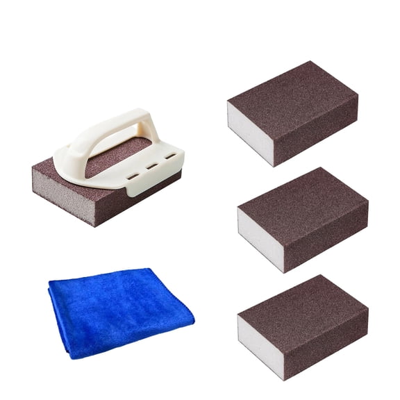 Kitchen Cleaning Sponge with Handle Carbide Grill Cleaning Brick Rust Eraser Sponge for Bbq Heavy Duty Scrub Sponge for Cast Iron, Stainless Steel, Glass Cooktop and Oven Racks 2 Pack Sponge Refills