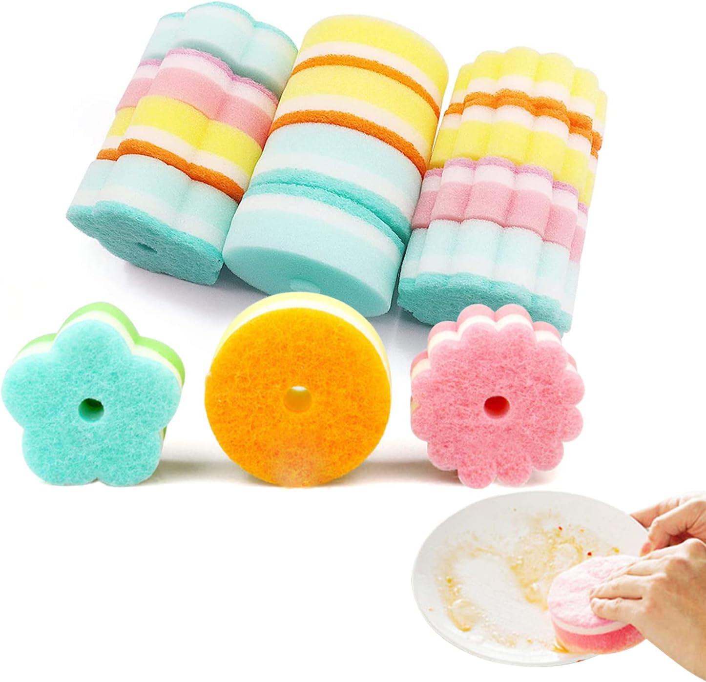 Kitchen Cleaning Sponges, Individually Wrapped Sponges,Bulk,Dishwashing Spoges Scouring Pad