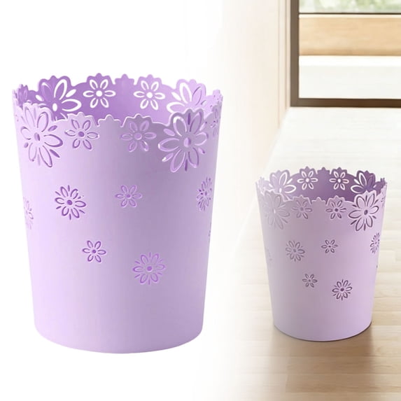 Kitchen Cleaning Supplies,Small Flower-Shaped Wastebasket – Hollow Pattern Bedroom Trash Can, Lidless Desktop Garbage Bin for Bathroom, Office & Home Decor(Purple,7.5"W*8.9"H)