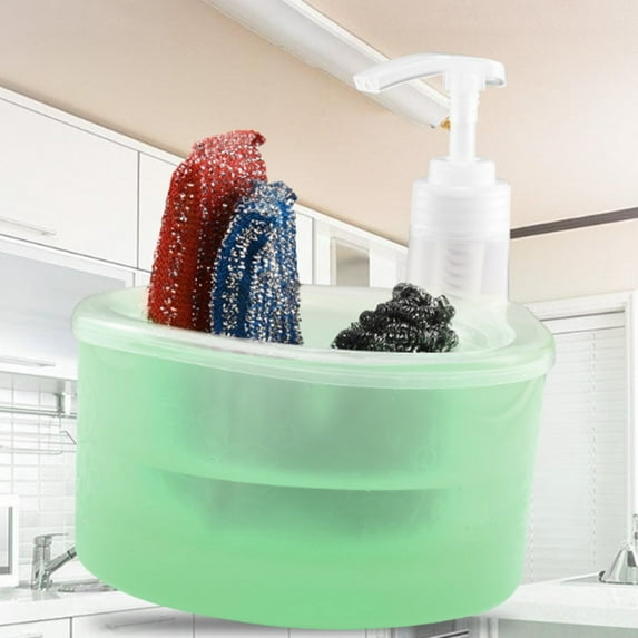 Kitchen Cleaning Supplies,Soap Dispenser And Sponge Holder Easy Dispensing Multifunctional Non Slip Base 1L Dishwashing Soap Pump Dispenser For Home Bathroom