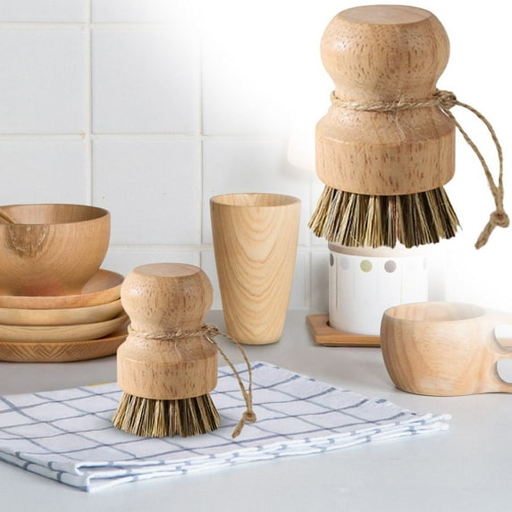 Kitchen Cleaning Supplies,Wooden Dish Brush Set of 3, Natural Sisal Scrub Brushes with Rope - Eco Friendly, Heavy Duty for Pots, Pans, Tiles, Kitchen, Bathroom, Durable Cleaning Brushes