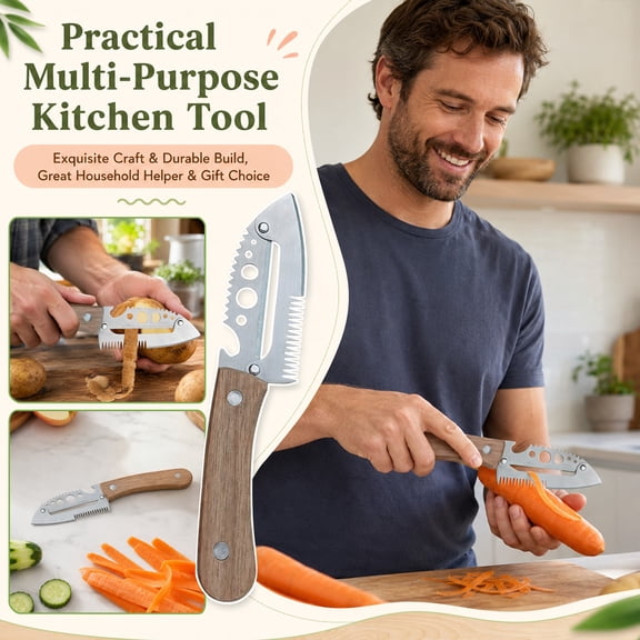 Kitchen Cleaver Multifunctional Wooden Handle 1 Piece Stainless Steel Multi-Purpose Cleaver for Home Kitchen Restaurant Chopping Cutting Slicing Meat Vegetables Fruits Random Wood Color