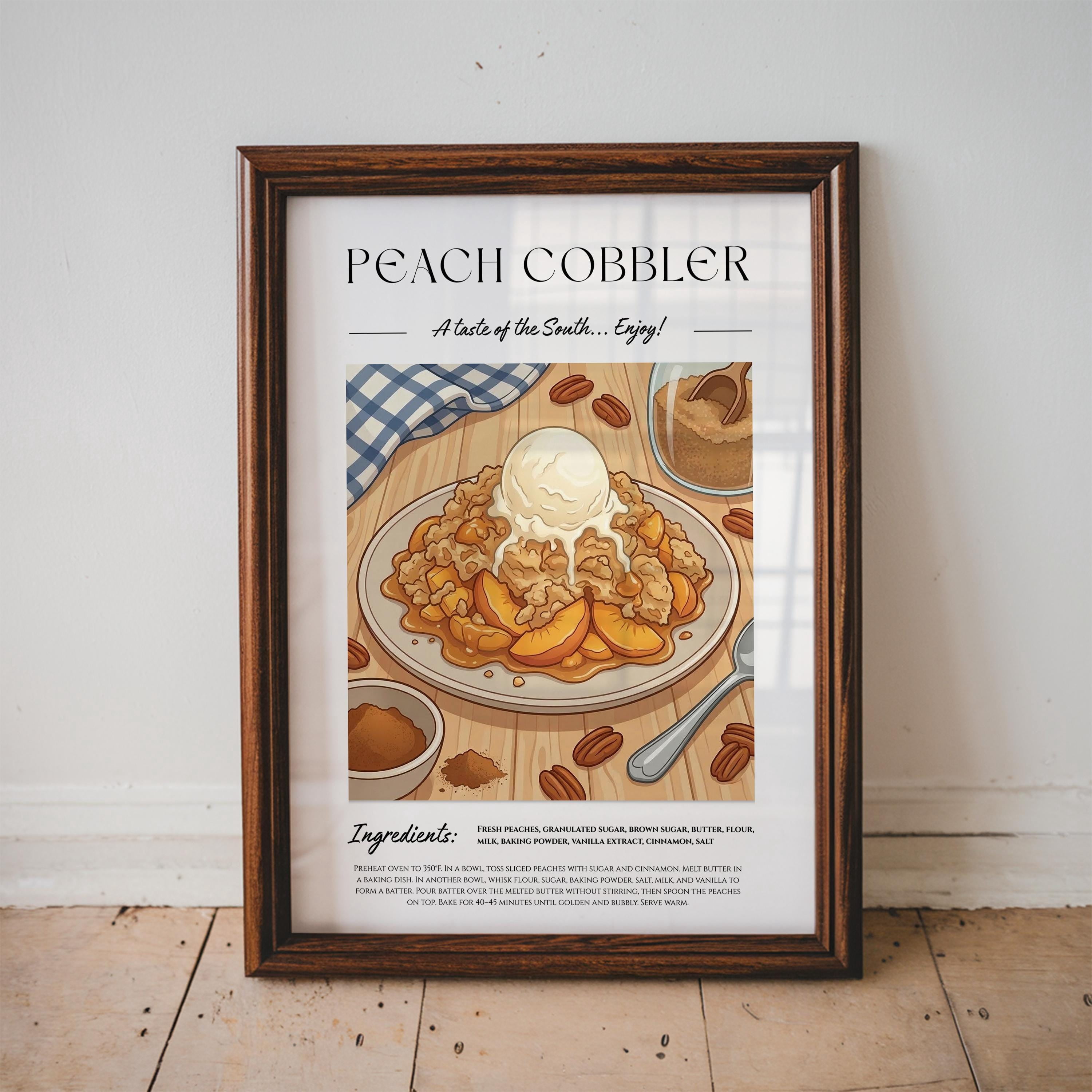 Kitchen Cobbler Food Southern Dessert Retro Food Recipe Bakery Poster ...