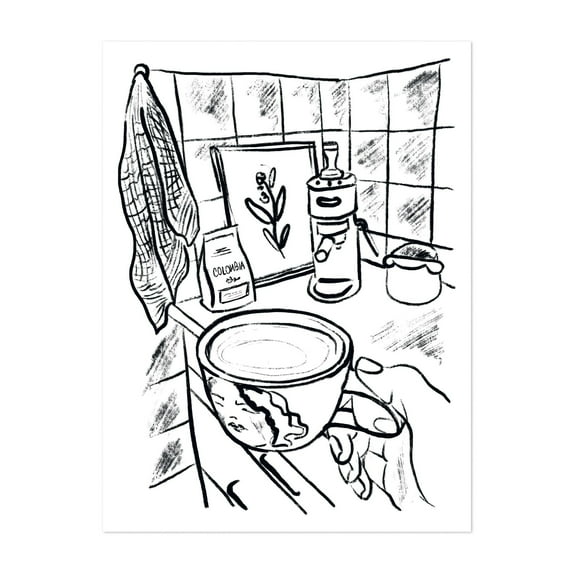 Kitchen Coffee Corner - Illustration Line Art Coffee Black and White Kitchen Decor Botanical Minimalist Modern Art Unframed Wall Art Print 11 x 14 inches