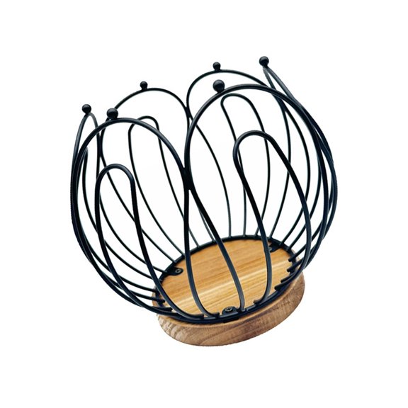 Kitchen Coffee Pods Display Elegant Mug Shape Iron Wire Holder with Wood Base
