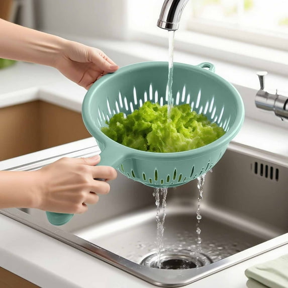 Kitchen Colander with Ergonomic Handle for Efficiently Washing Fresh Fruits and Vegetables Compact Food Strainer for Easy Draining and Space Saving Storage