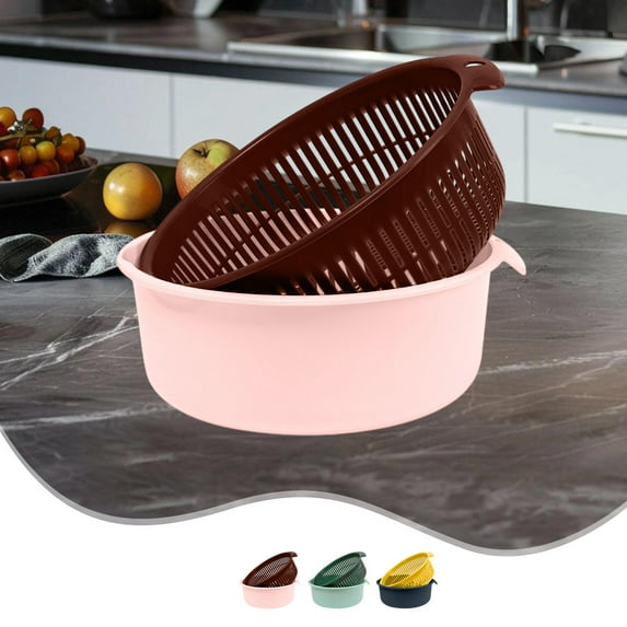 Kitchen Colander Set under $5! kkbbma 2 in 1 Kitchen Colander Set, Fruit Washing Bowl Fruit Strainer Bowl Kitchen Colander Bowl Set Double Layered Drain Basket for Fruits Vegetables