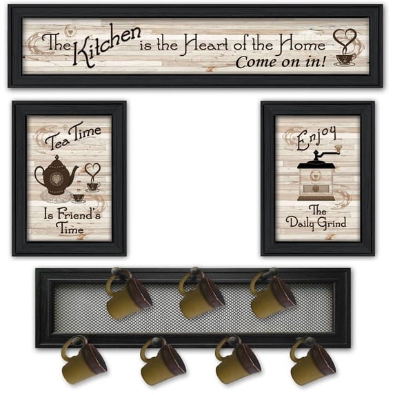 TrendyDecor4U Kitchen 4-Pc Vignette With 7-Peg Mug Rack Wall Art V433-MPH-405