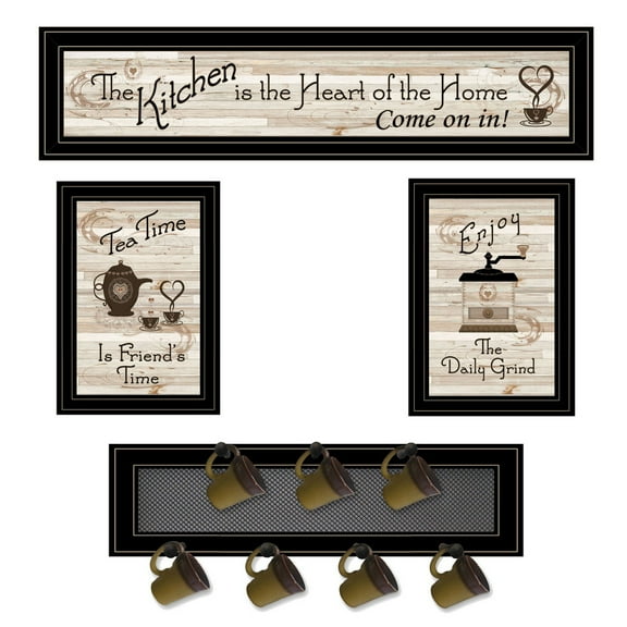 TrendyDecor4U Kitchen 4-Pc Vignette With 7Pegs Mug Rack Wall Art V433-MPH-704G
