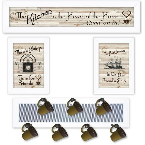 Kitchen Collection VI 4Piece Vignette with 7Peg Mug Rack Wood Multi-Color