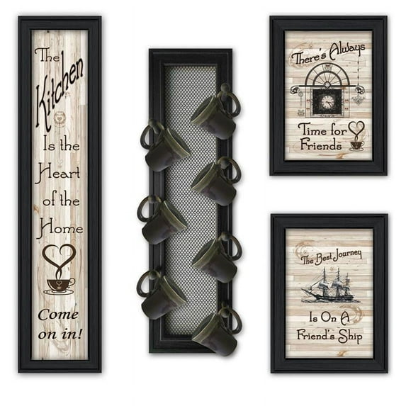 TrendyDecor4U Kitchen 4-Pc Vignette With 7-Peg Mug Rack Wall Art V436-MPV-405