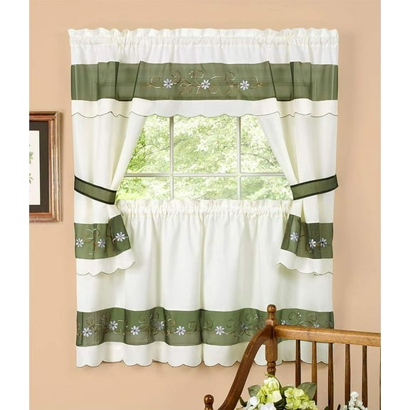 Kitchen Comfort Berkshire Embellished Cottage Window Curtain Set 58x36