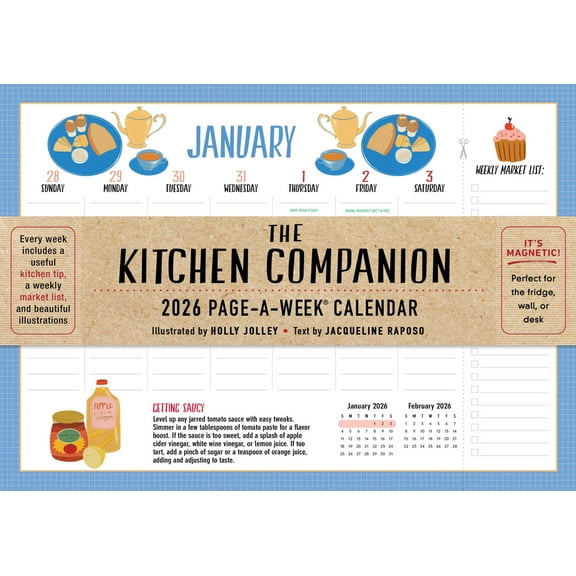 Kitchen Companion Page-A-Week Calendar 2026: It's Magnetic! Perfect for the Fridge, Wall, or Desk, (Paperback)
