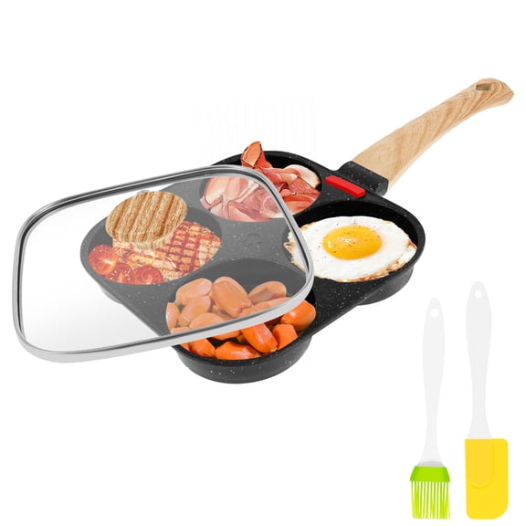 4 Cup Egg Pan with Lid, Nonstick Egg Frying Pan for Breakfast Sandwiches, Induction Compatible Skillet