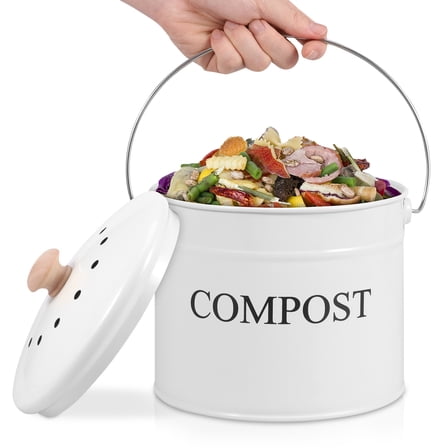 Kitchen Compost Bin 0.8 Gallon Metal Countertop Compost Bin with Lid and Handle Smell Resistant Indoor Waste Bucket for Food Waste