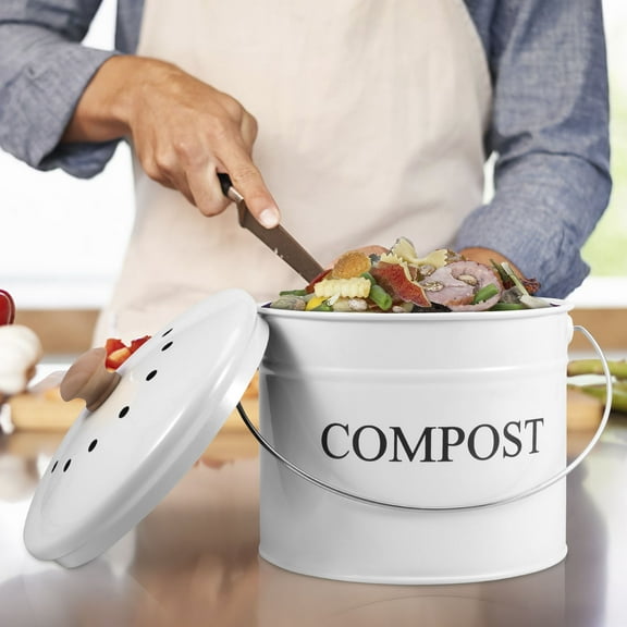 Kitchen Compost Bin 0.8 Gallon Metal Countertop Compost Bin with Lid and Handle Smell Resistant Indoor Waste Bucket for Food Waste